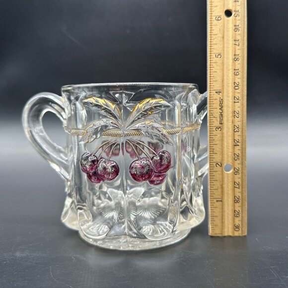 Antique Spooner Northwood EAPG Cherry and Cable Open Sugar Bowl Glass Double Han - Picture 12 of 13